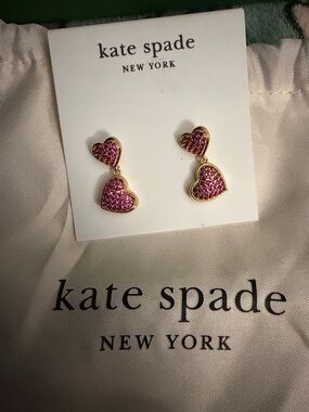 kate spade Gold-tone red double heart earrings *nwt